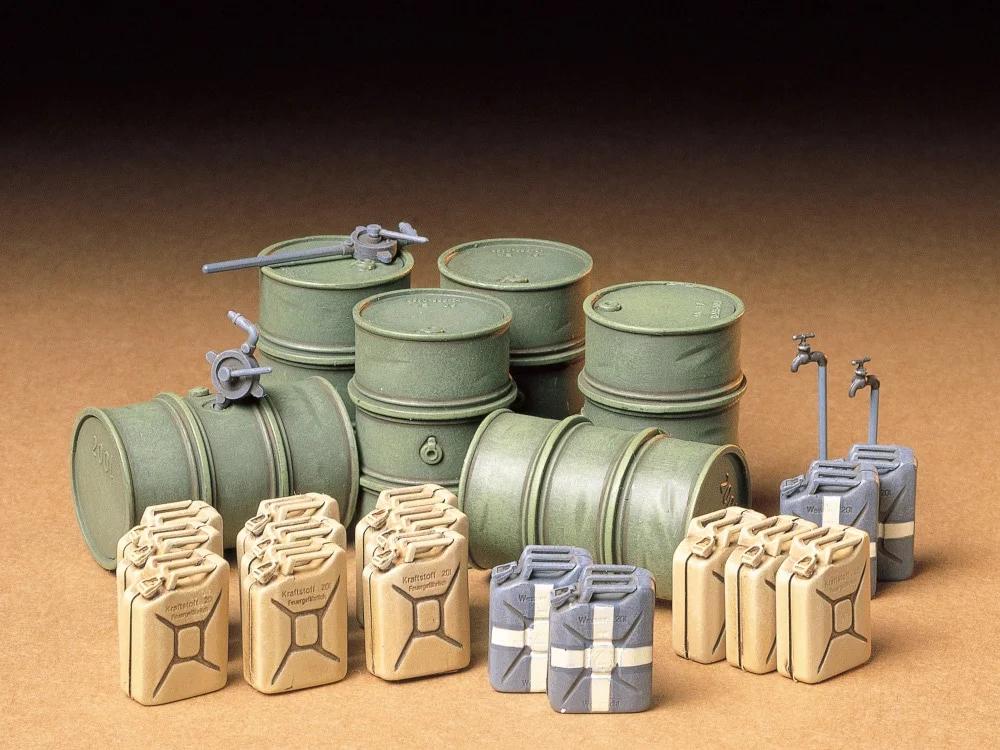 Tamiya 1/35 German Fuel Drum Set Model Kit — official product photo 1