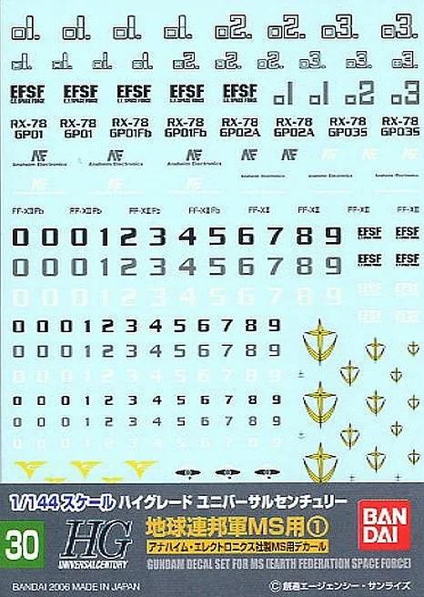 Bandai GD-30 Multi Decal Earth Federation 1 1p — product photo